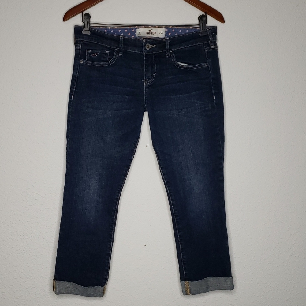 Hollister Womens Cotton Capri Roll Tab Hem Jeans Size 27 Denim Blue Y2K Low Rise